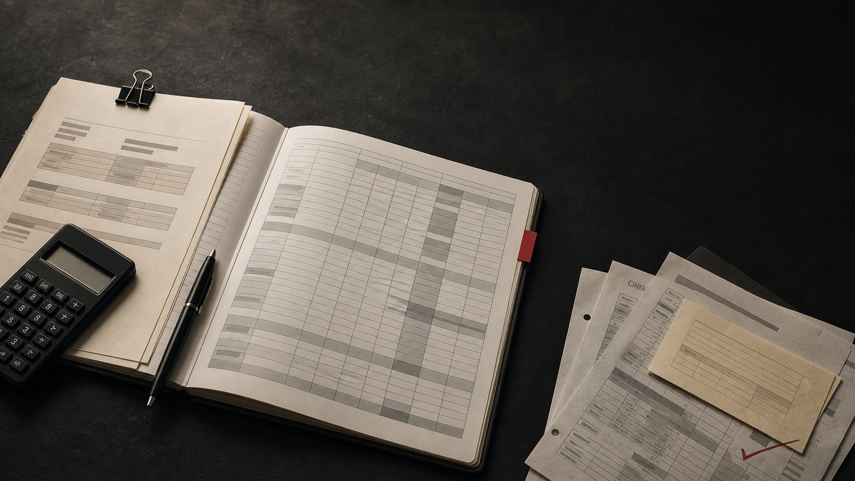 Editorial finance-workbook review still life for Claude finance tips in Excel.